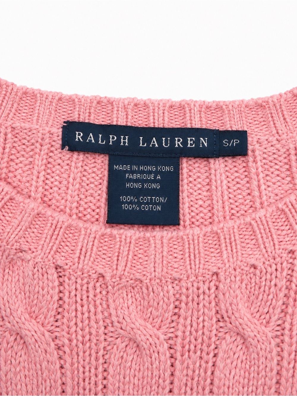 Ralph Lauren Pink Cable-Knit Crew Sweater with Yellow Pony - Picture 3 of 3